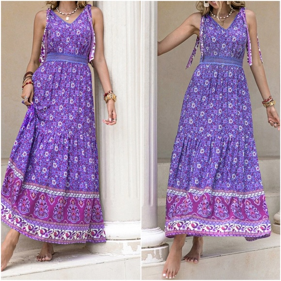 Boho Floral Print Sleeveless maxi Dress - Picture 4 of 5